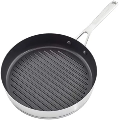 KitchenAid 3-Ply Base Brushed Stainless Steel Nonstick Round Grill Pan/Griddle, 10.25 Inch