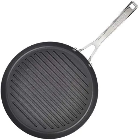 KitchenAid 3-Ply Base Brushed Stainless Steel Nonstick Round Grill Pan/Griddle, 10.25 Inch