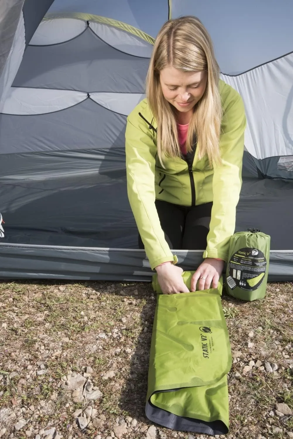 KLYMIT Static V2 Inflatable Sleeping Pad | Portable, Ultralight, Easy to Inflate, Foldable Air Bed for Camping, Backpacking & Hiking — Green