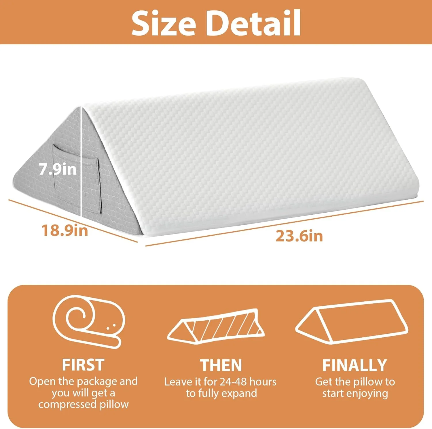 Knee Wedge Pillow for Pain Relief - Memory Foam Leg Elevation Pillow for Post-Surgery Recovery, Sciatica, Hip & Back Support - Knee Wedge for Sleeping, Ankle & Joint Care, White/Grey