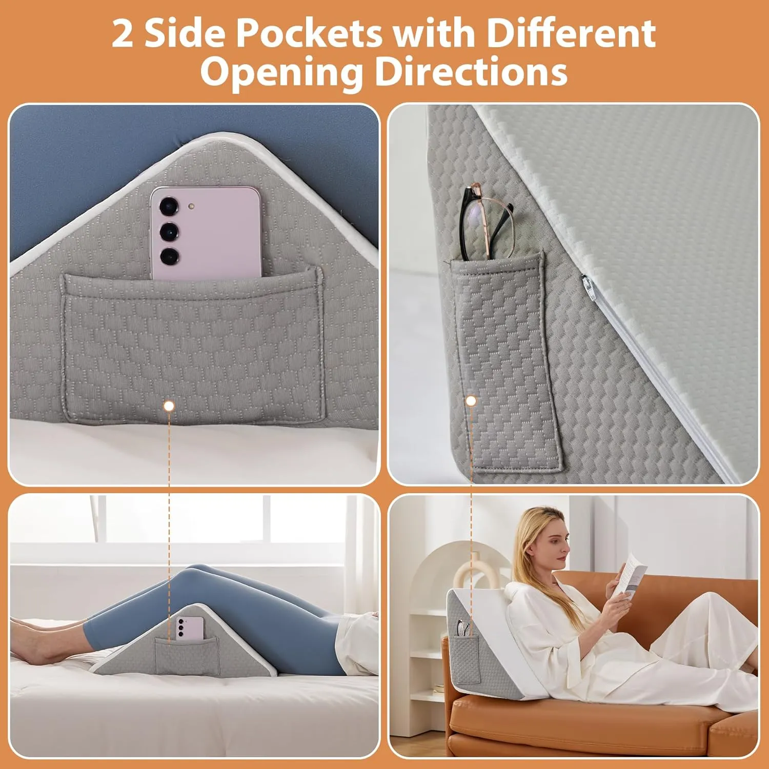 Knee Wedge Pillow for Pain Relief - Memory Foam Leg Elevation Pillow for Post-Surgery Recovery, Sciatica, Hip & Back Support - Knee Wedge for Sleeping, Ankle & Joint Care, White/Grey