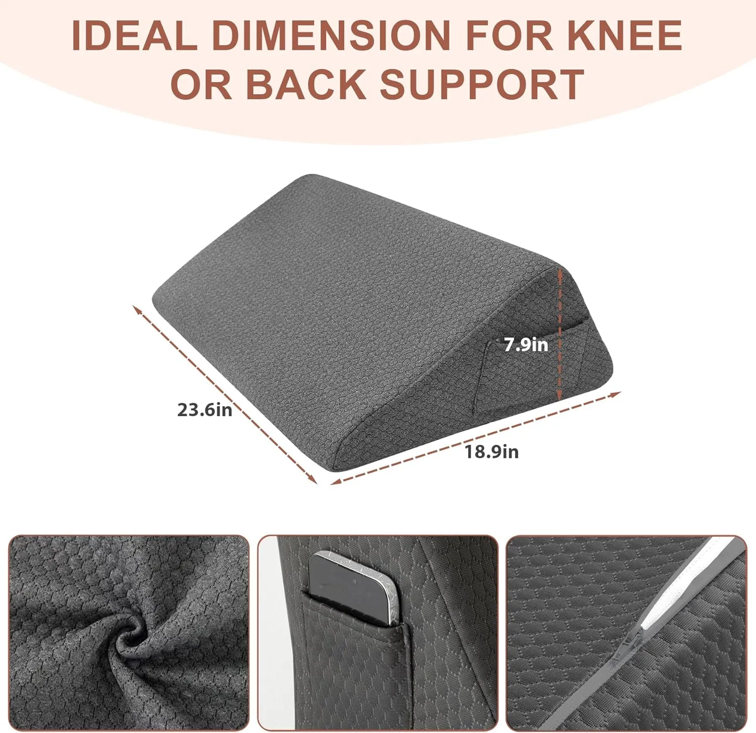 Knee Wedge Pillow, Memory Foam Leg Pillow Knee Pillow for Back Sleeping, Wedge Pillows for Legs Post Surgery, Triangle Pillow for Knee Support, Leg Elevation, Knees Hip Back Pain Relief, Black