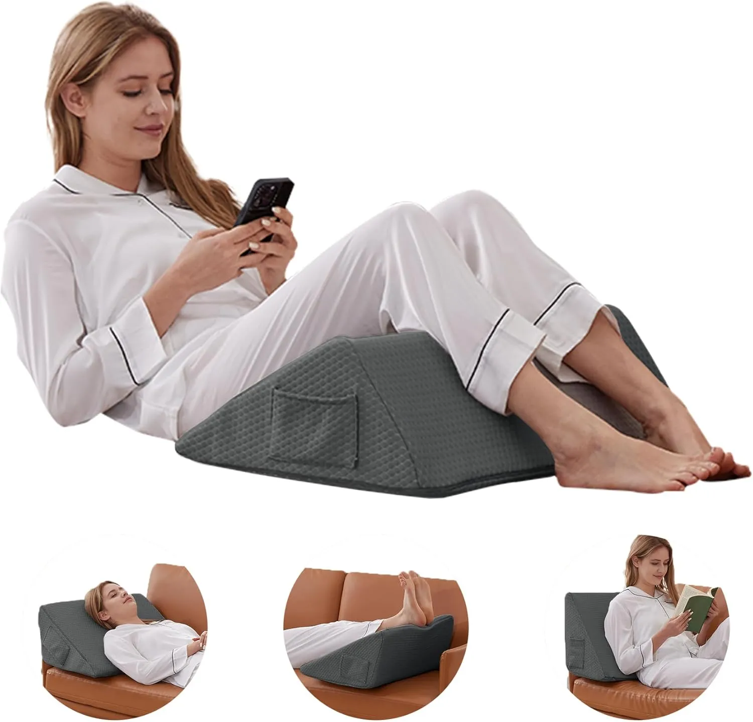 Knee Wedge Pillow, Memory Foam Leg Pillow Knee Pillow for Back Sleeping, Wedge Pillows for Legs Post Surgery, Triangle Pillow for Knee Support, Leg Elevation, Knees Hip Back Pain Relief, Black
