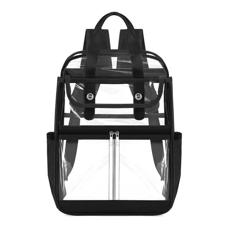 KOITHOT Clear Backpack Heavy Duty PVC Waterproof Transparent Laptop Bookbags for Adult School Stadium Approved, Black