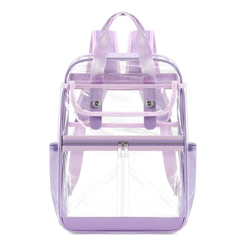 KOITHOT Clear Backpack Heavy Duty PVC Waterproof Transparent Laptop Bookbags for Adult School Stadium Approved, Black