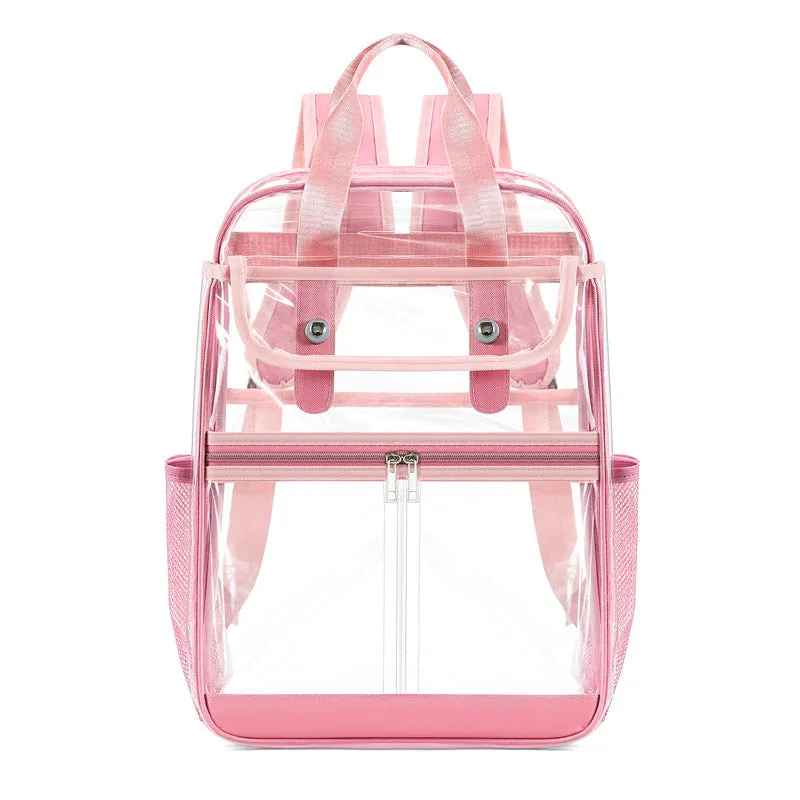 KOITHOT Clear Backpack Heavy Duty PVC Waterproof Transparent Laptop Bookbags for Adult School Stadium Approved, Black