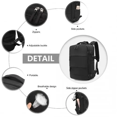 Kono Multifunctional Breathable Travel Backpack With USB Charging Port And Separate Shoe Compartment - Black