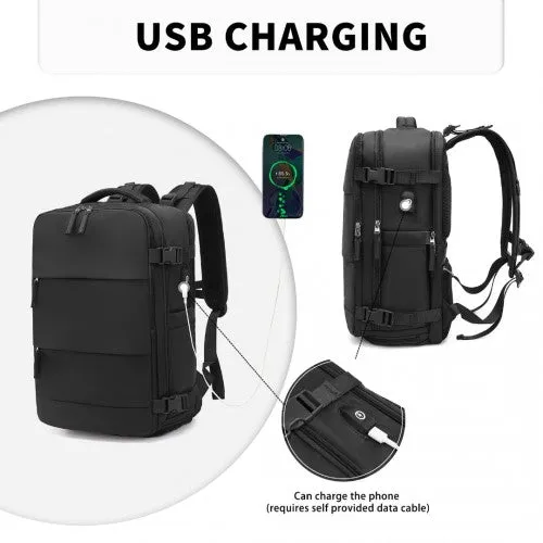 Kono Multifunctional Breathable Travel Backpack With USB Charging Port And Separate Shoe Compartment - Black
