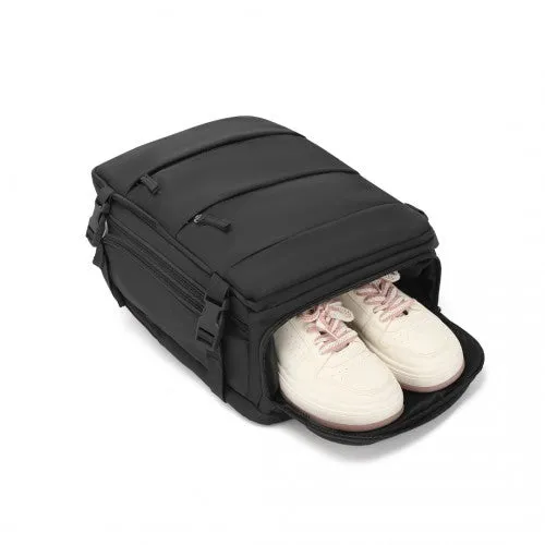 Kono Multifunctional Breathable Travel Backpack With USB Charging Port And Separate Shoe Compartment - Black