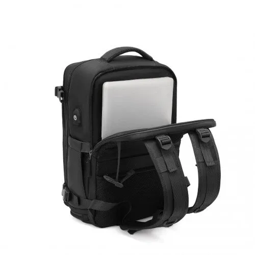 Kono Multifunctional Breathable Travel Backpack With USB Charging Port And Separate Shoe Compartment - Black