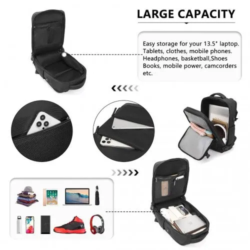 Kono Multifunctional Breathable Travel Backpack With USB Charging Port And Separate Shoe Compartment - Black