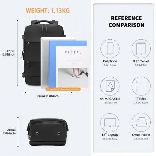 Kono Multifunctional Breathable Travel Backpack With USB Charging Port And Separate Shoe Compartment - Black