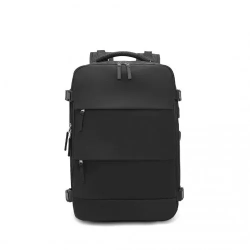 Kono Multifunctional Breathable Travel Backpack With USB Charging Port And Separate Shoe Compartment - Black