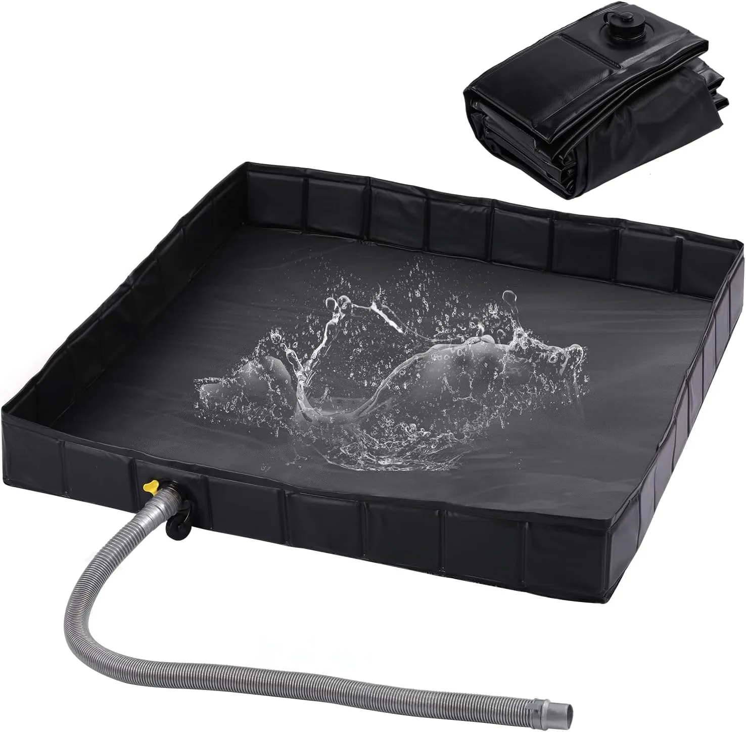 KRUI Camping Shower Base, Foldable Shower Tent Awning Base with Drain Hose to Keep Feet Clean, Portable Shower Pan for Indoor and Outdoor
