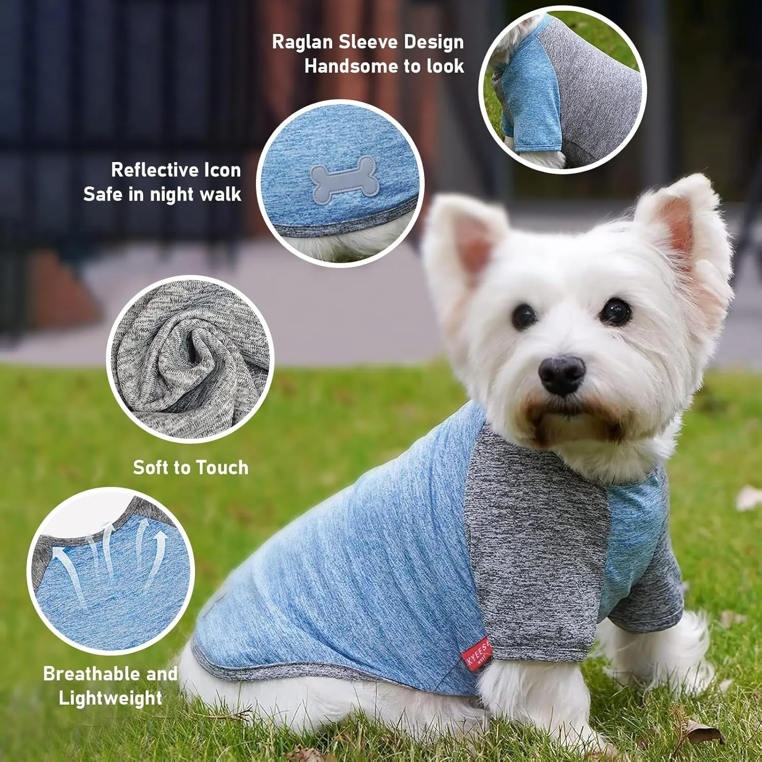 KYEESE 2 Pack Dog Shirts Quick Dry Quick Dry Lightweight Stretchy Dog T-Shirts with Reflective Label Raglan Sleeve Cat Shirts Pet Clothes