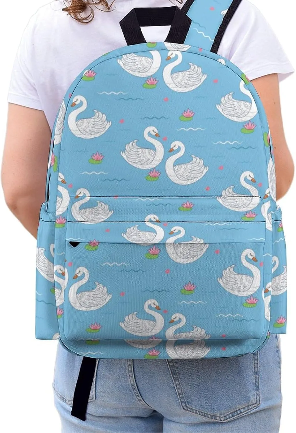Laptop Backpack for Men Women Cute White Swans Travel Work Backpack with Compartment Large Capacity Blue Lake College Daypack Business Work Bag