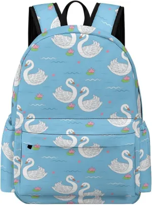 Laptop Backpack for Men Women Cute White Swans Travel Work Backpack with Compartment Large Capacity Blue Lake College Daypack Business Work Bag