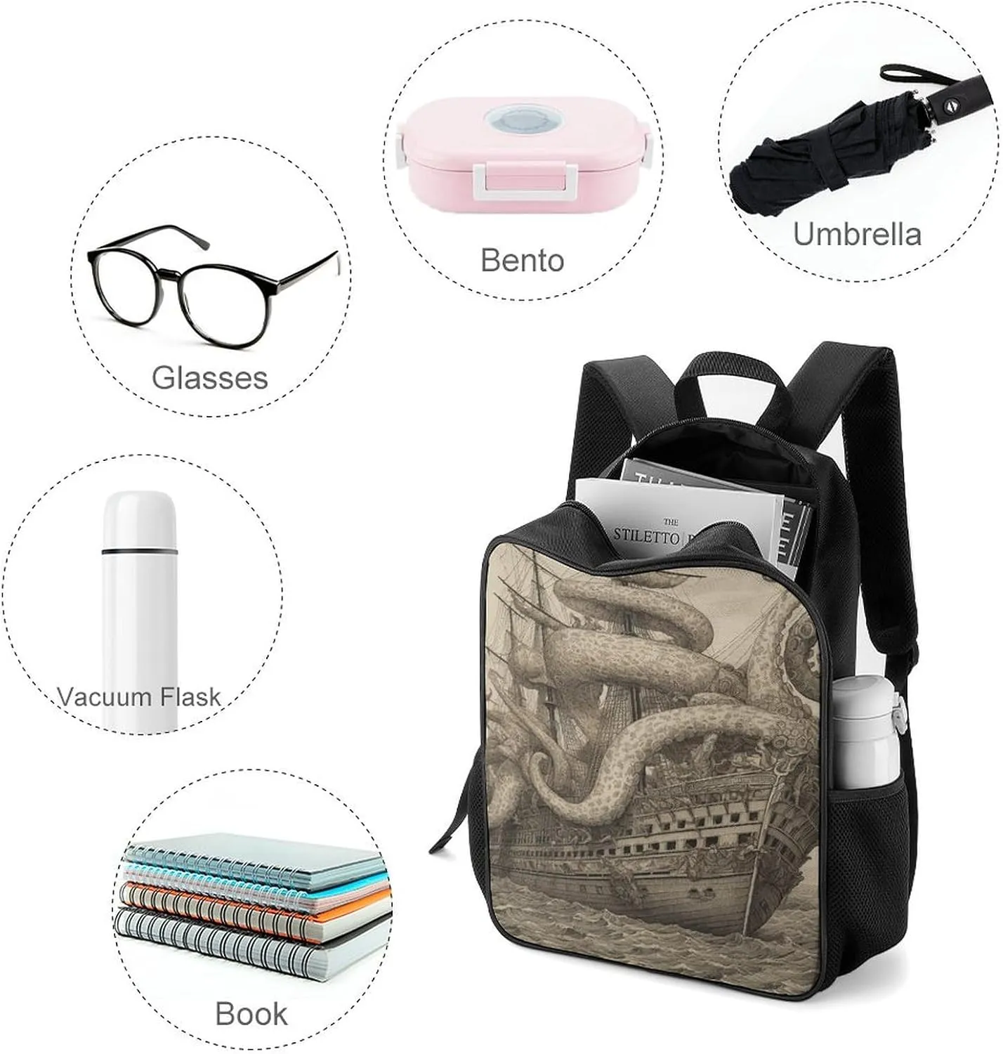 Laptop Backpack for Travel Daypack Sailing Pirate Octopus Computer Bag Work Back Pack Laptop Bag Casual Nurse Bag
