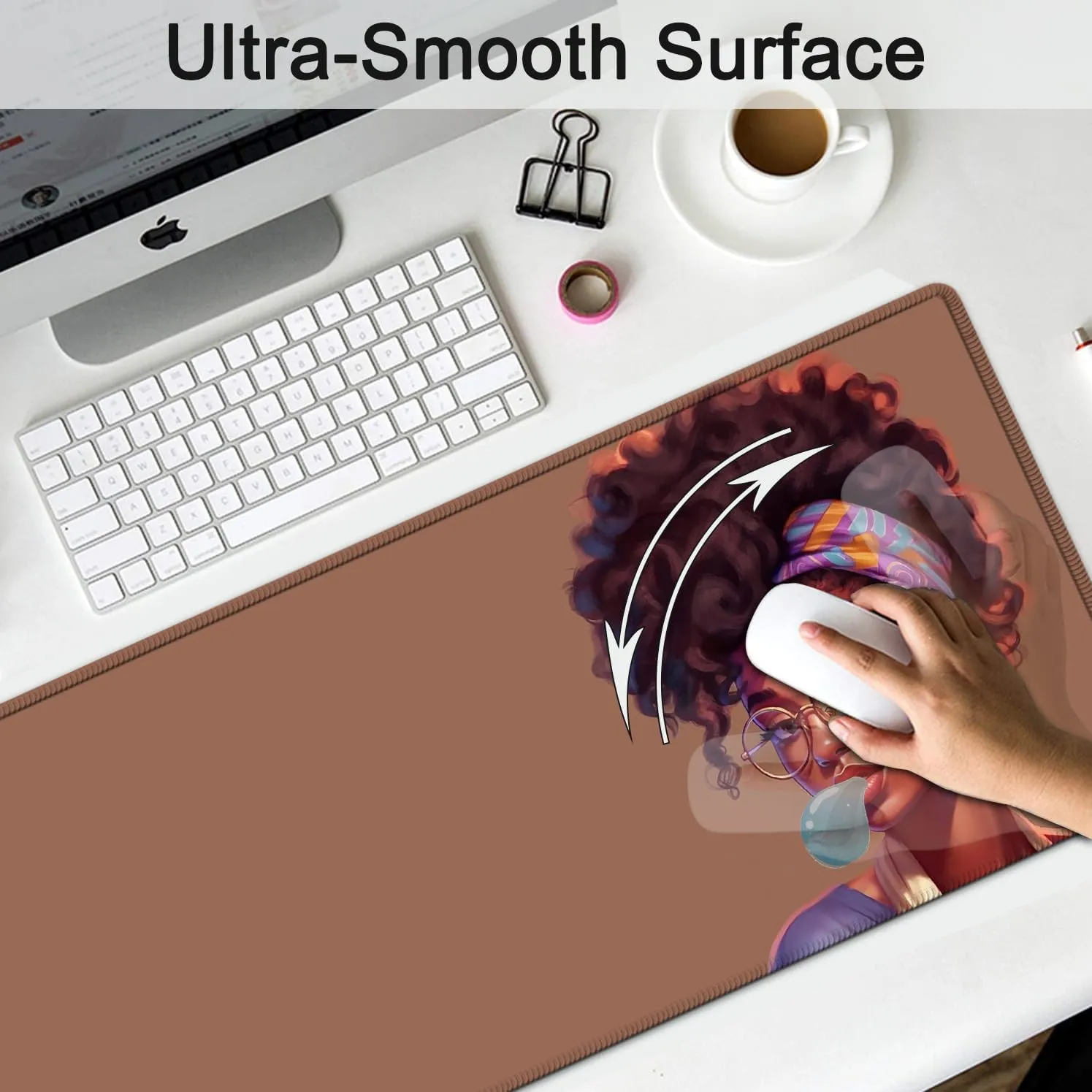 Large Gaming Mouse Pad, Extended Waterproof Desk Pad Protector (31.5" x 11.8") Ergonomics Memory Foam Mouse Wrist Rest Support, for Home Office Laptop, African American Girl Anime Brown XXL Mouse Mat