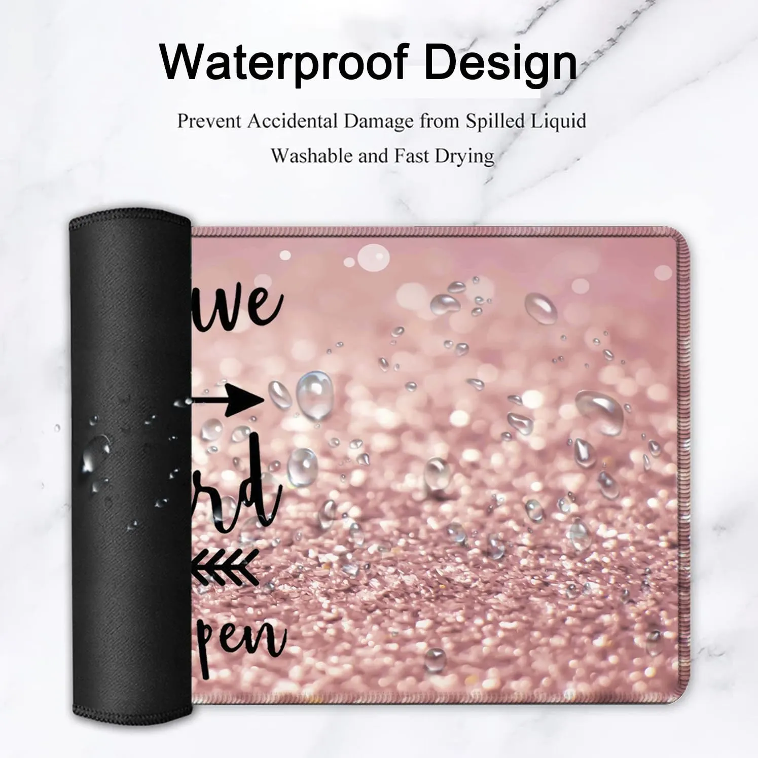 Large Gaming Mouse Pad,Extended Waterproof Desk Pad Protector (31.5" x 11.8") Ergonomics Memory Foam Mouse Wrist Rest Support,for Home Office Laptop,Hard Work Inspirational Quotes Pink Gilt Mouse Mat