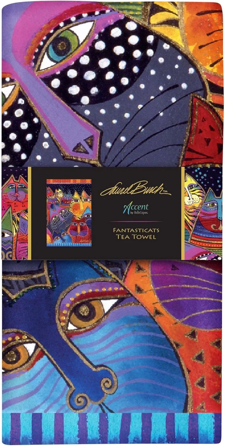 Laurel Burch Fantasticats Tea Towels, 18 x 28 Inches, 1 CT | 100% Cotton Super Soft and Absorbent Dish Towels