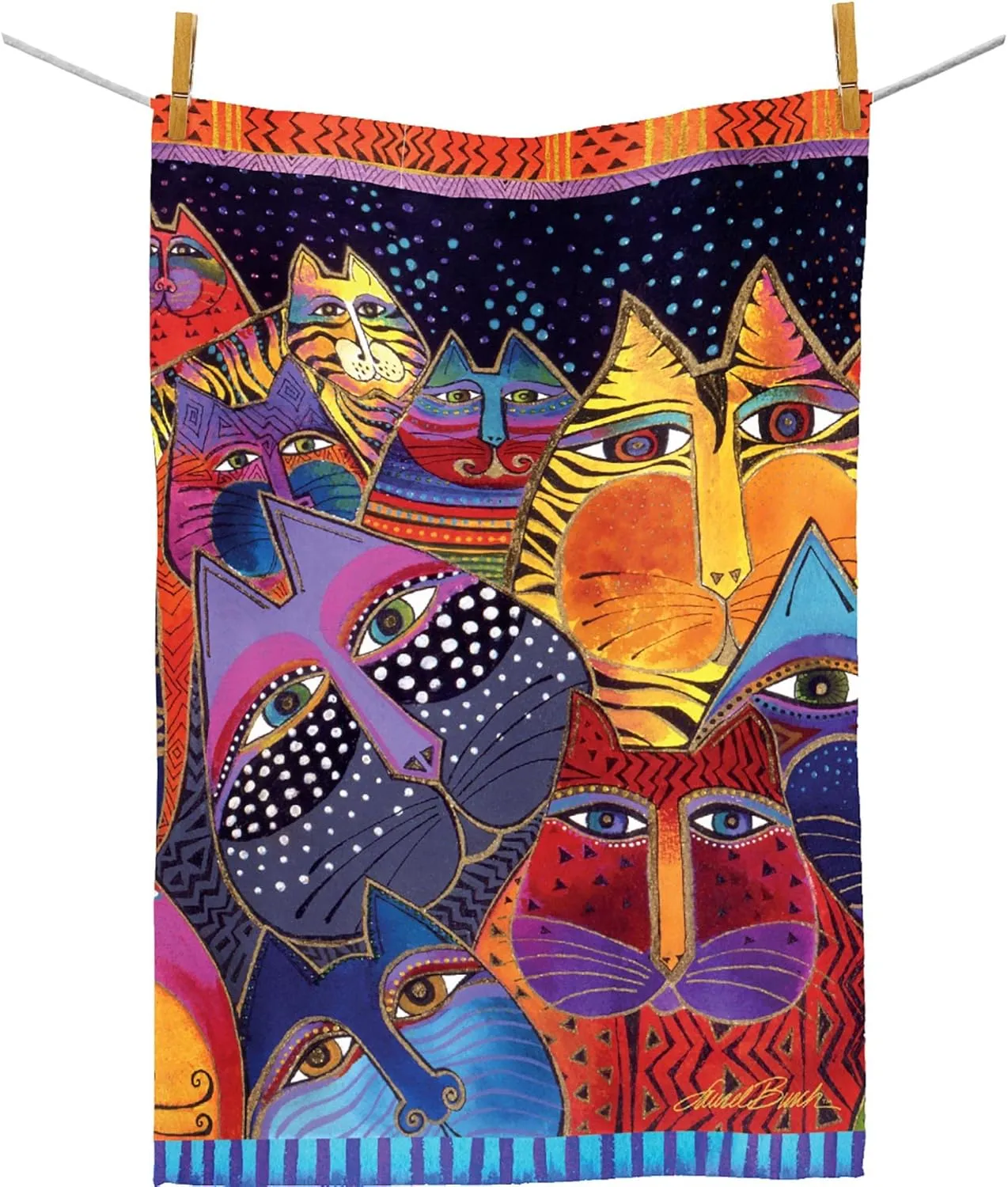 Laurel Burch Fantasticats Tea Towels, 18 x 28 Inches, 1 CT | 100% Cotton Super Soft and Absorbent Dish Towels