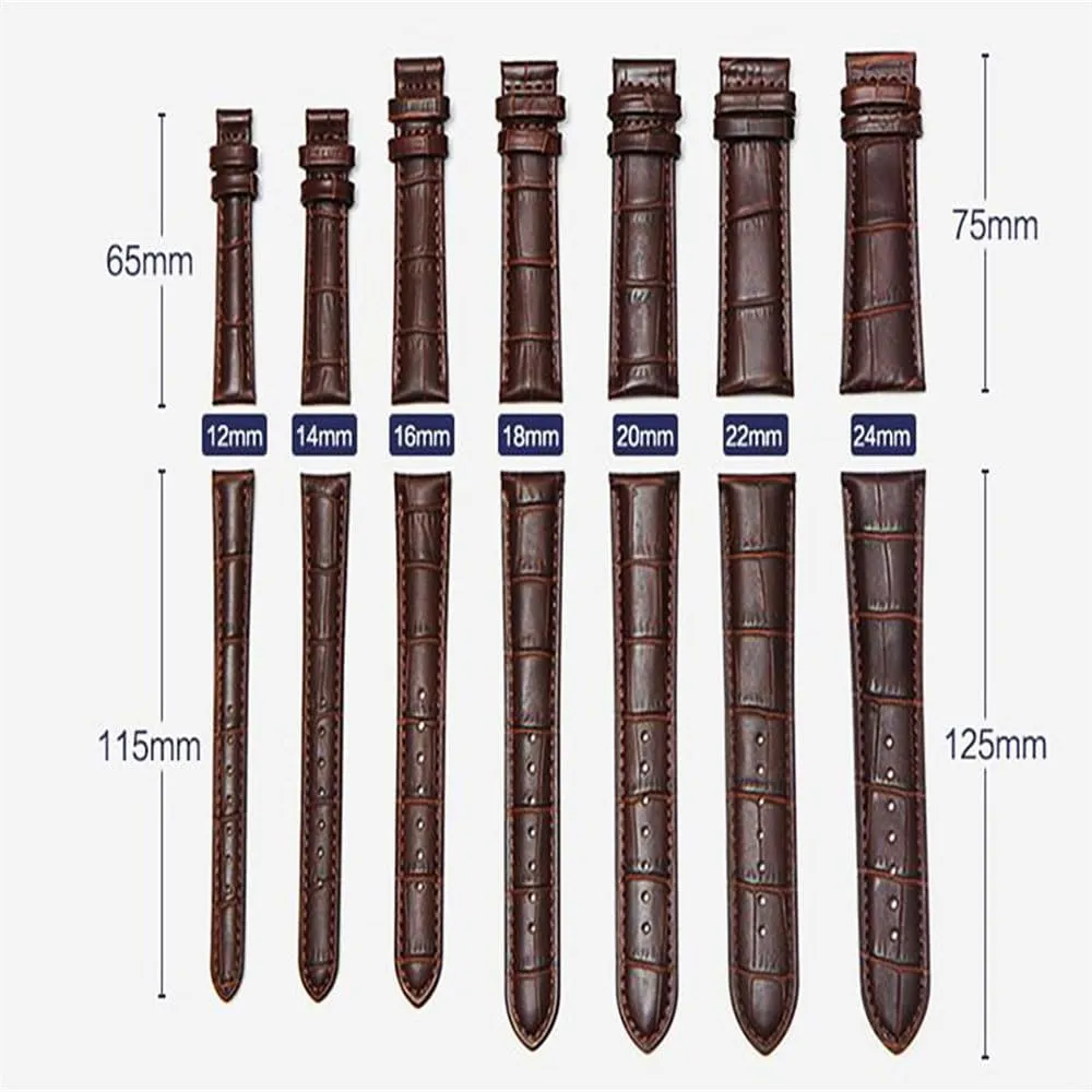 Leather Watchbands 12/14/16/18/20/22/24 mm Watch Band Strap Steel Pin buckle Wrist Belt Bracelet Tool