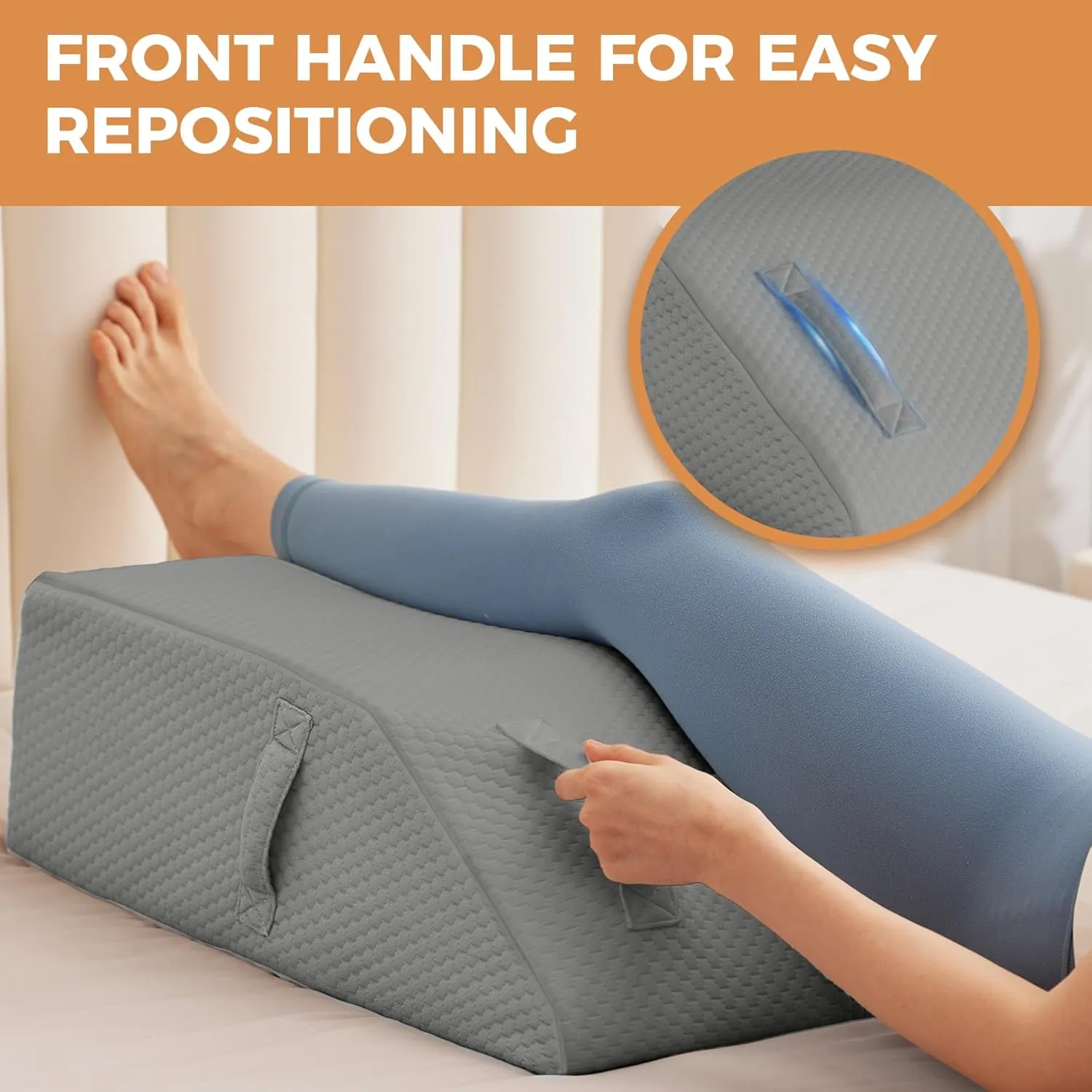 Leg Elevating Pillow, Leg Elevation Pillows for After Surgery, Swelling, Leg Pillow Elevation Blood Circulation, Leg Pillow for Pain Relief, Knee Pillow for Rest, 23.6×16.8×8 Inch Grey