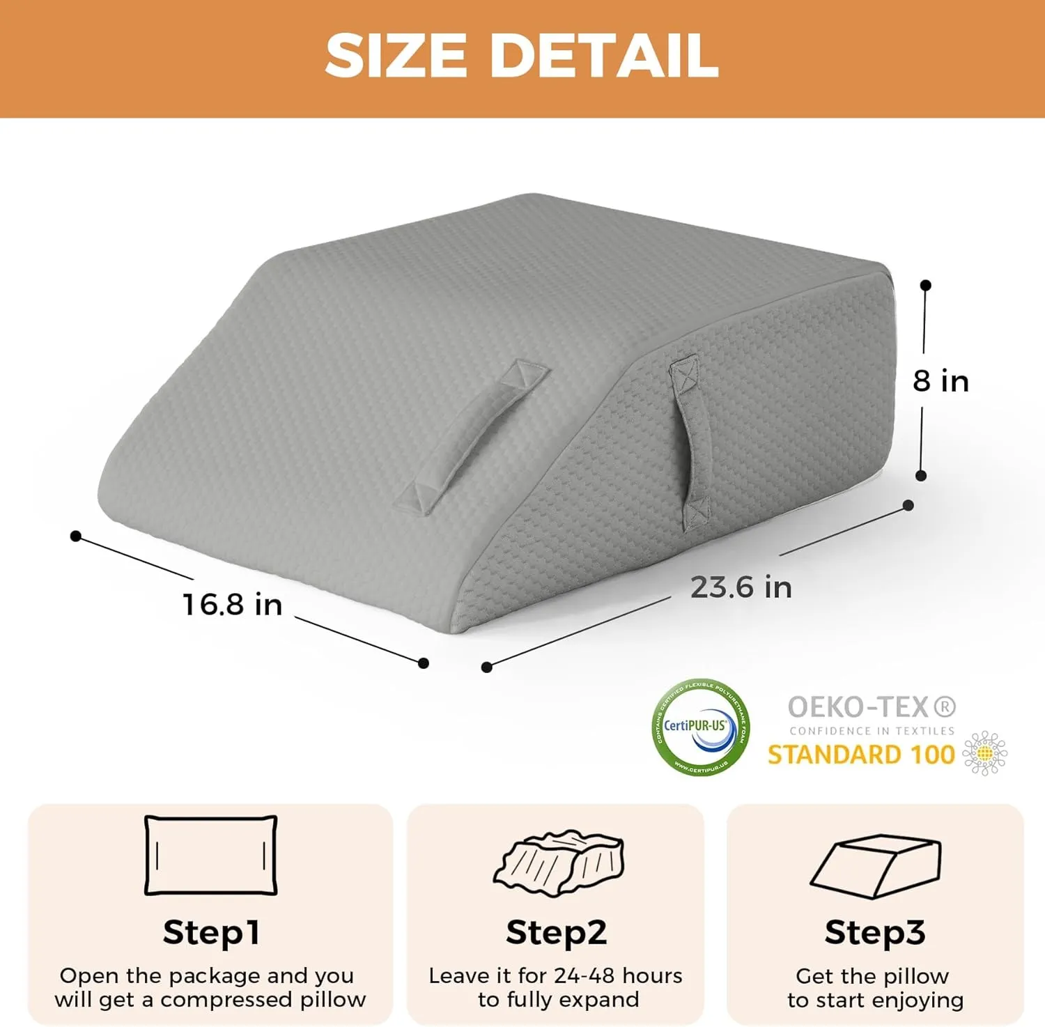 Leg Elevating Pillow, Leg Elevation Pillows for After Surgery, Swelling, Leg Pillow Elevation Blood Circulation, Leg Pillow for Pain Relief, Knee Pillow for Rest, 23.6×16.8×8 Inch Grey