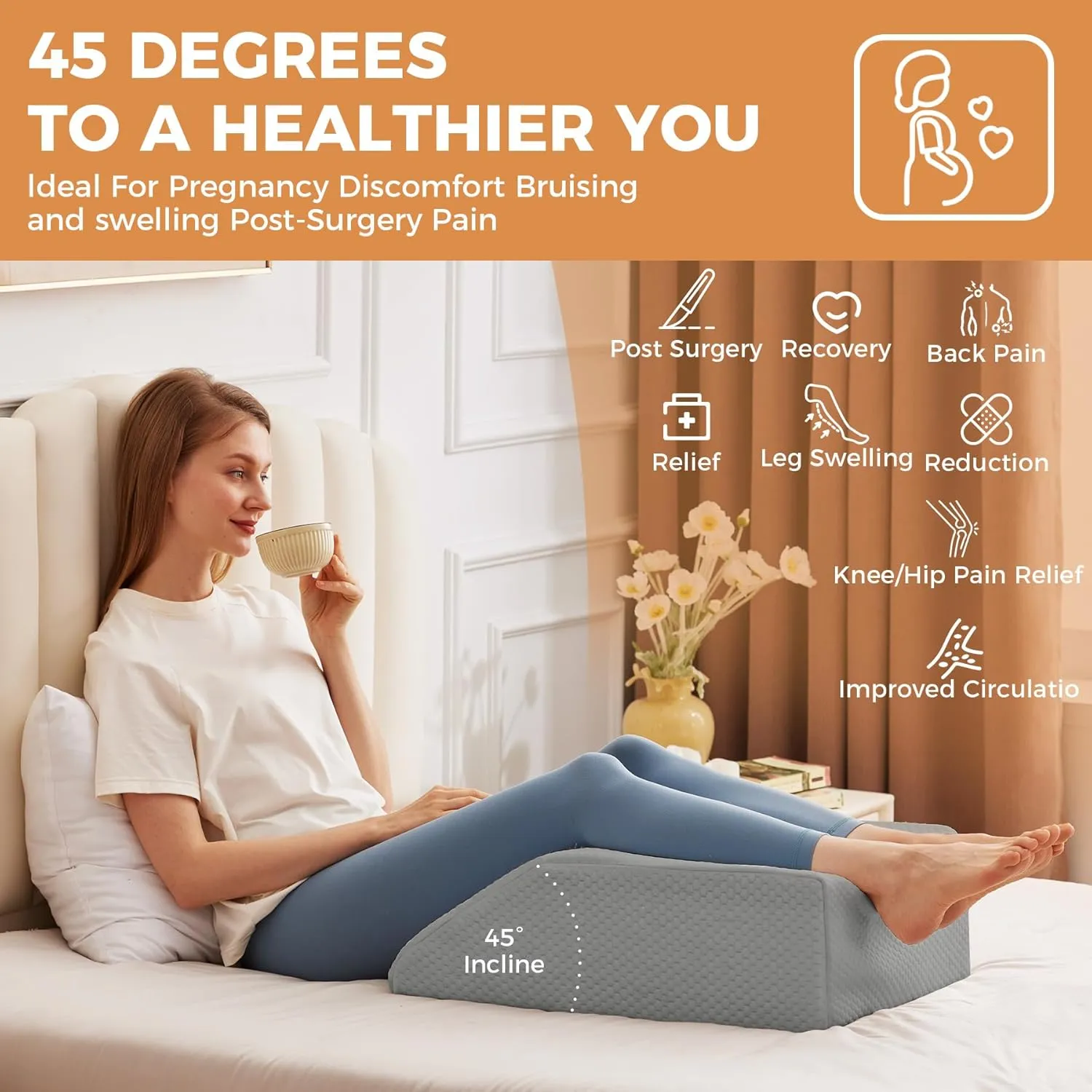 Leg Elevating Pillow, Leg Elevation Pillows for After Surgery, Swelling, Leg Pillow Elevation Blood Circulation, Leg Pillow for Pain Relief, Knee Pillow for Rest, 23.6×16.8×8 Inch Grey