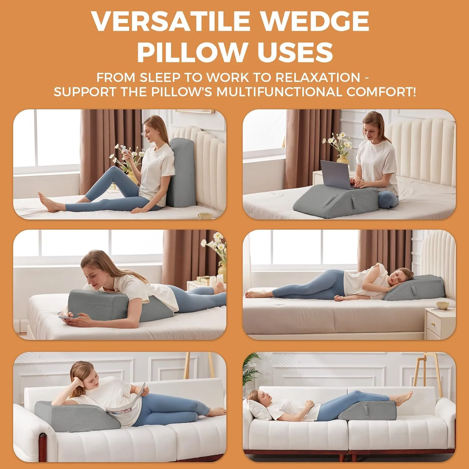 Leg Elevating Pillow, Leg Elevation Pillows for After Surgery, Swelling, Leg Pillow Elevation Blood Circulation, Leg Pillow for Pain Relief, Knee Pillow for Rest, 23.6×16.8×8 Inch Grey