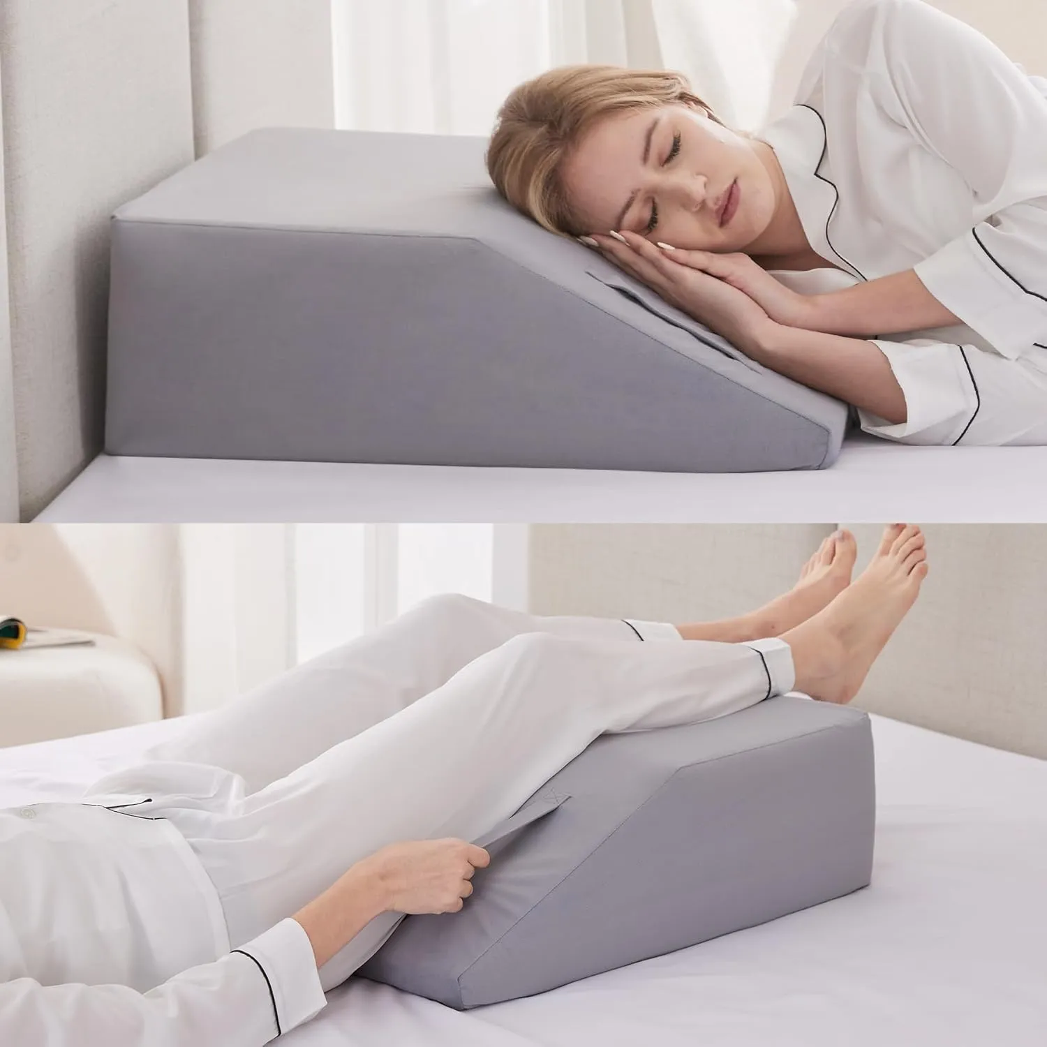 Leg Elevation Pillow for After Surgery, 10inch Foam Leg Elevating Pillow for Swelling and Blood Circulation, Leg Wedge Pillow for Sleeping, Knee Pillow for Knee Hip Ankle Pain Relief, Velvet