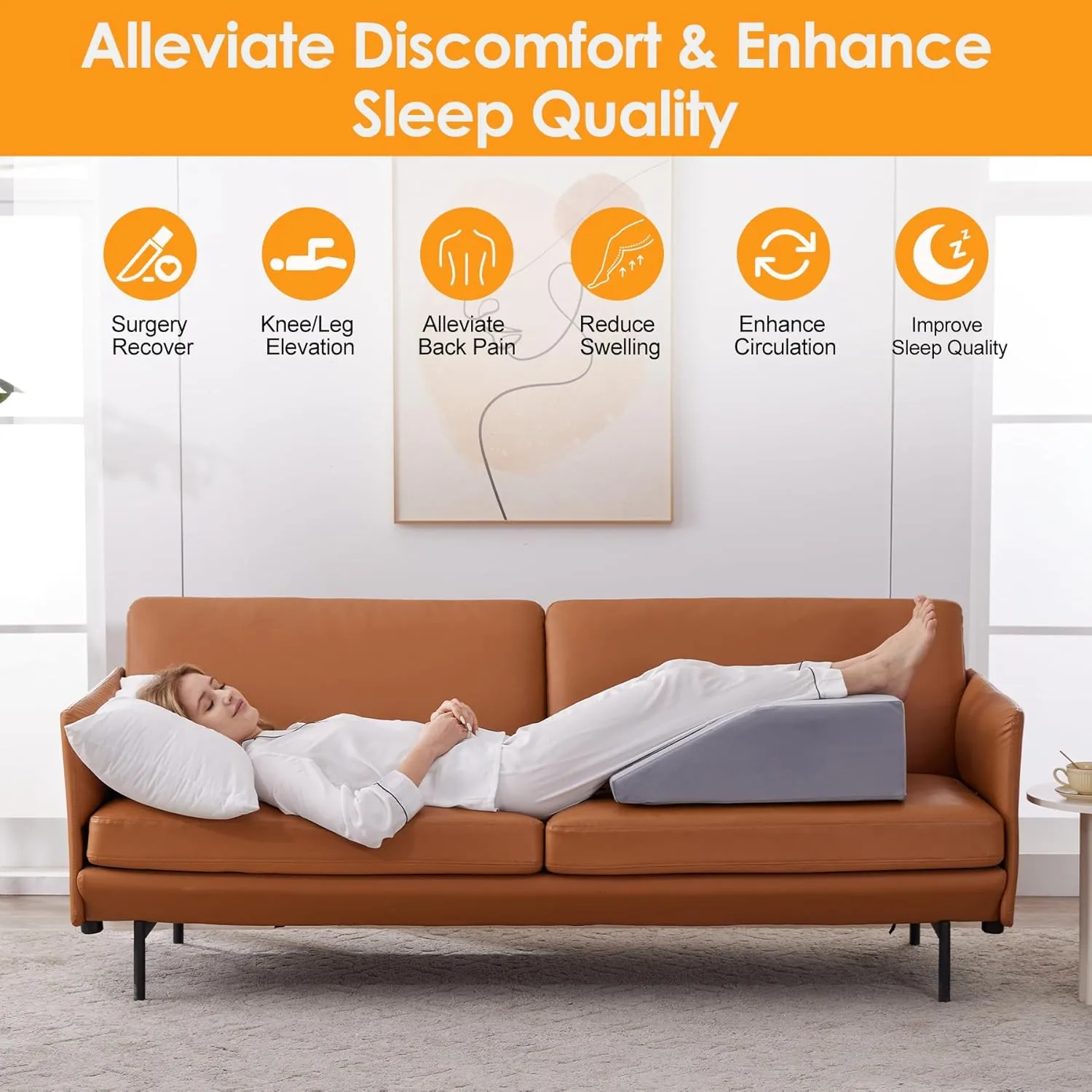 Leg Elevation Pillow for After Surgery, 10inch Foam Leg Elevating Pillow for Swelling and Blood Circulation, Leg Wedge Pillow for Sleeping, Knee Pillow for Knee Hip Ankle Pain Relief, Velvet