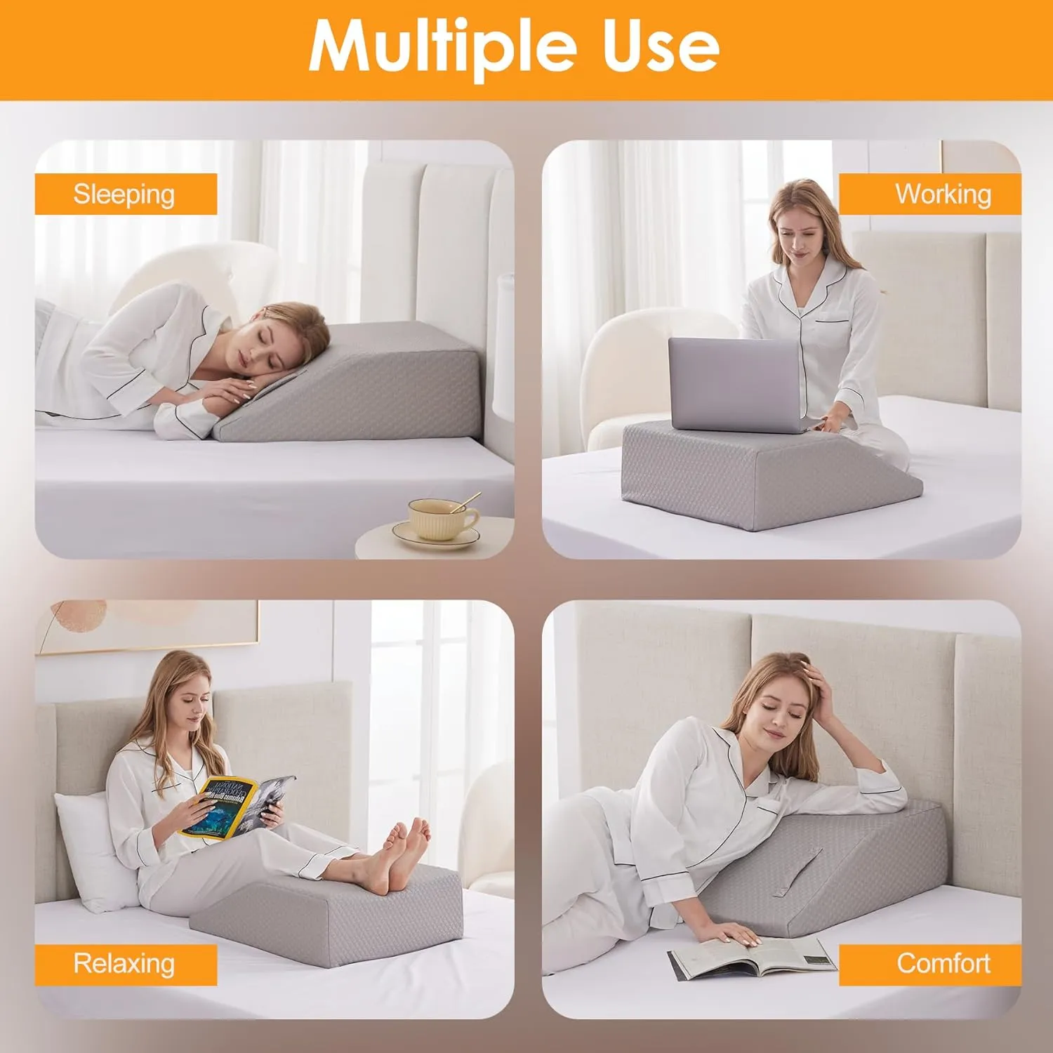 Leg Elevation Pillow for After Surgery, 8inch Foam Leg Elevating Pillow for Swelling and Blood Circulation, Leg Wedge Pillow for Sleeping, Knee Pillow for Knee Hip Ankle Pain Relief, Grey