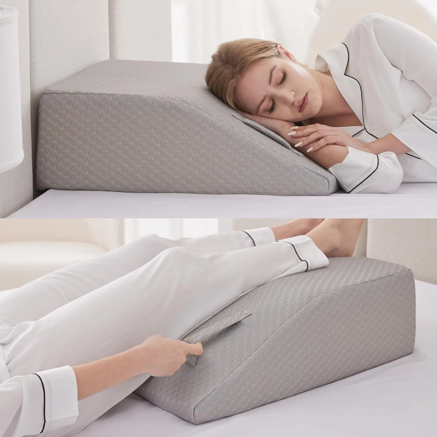 Leg Elevation Pillow for After Surgery, 8inch Foam Leg Elevating Pillow for Swelling and Blood Circulation, Leg Wedge Pillow for Sleeping, Knee Pillow for Knee Hip Ankle Pain Relief, Grey