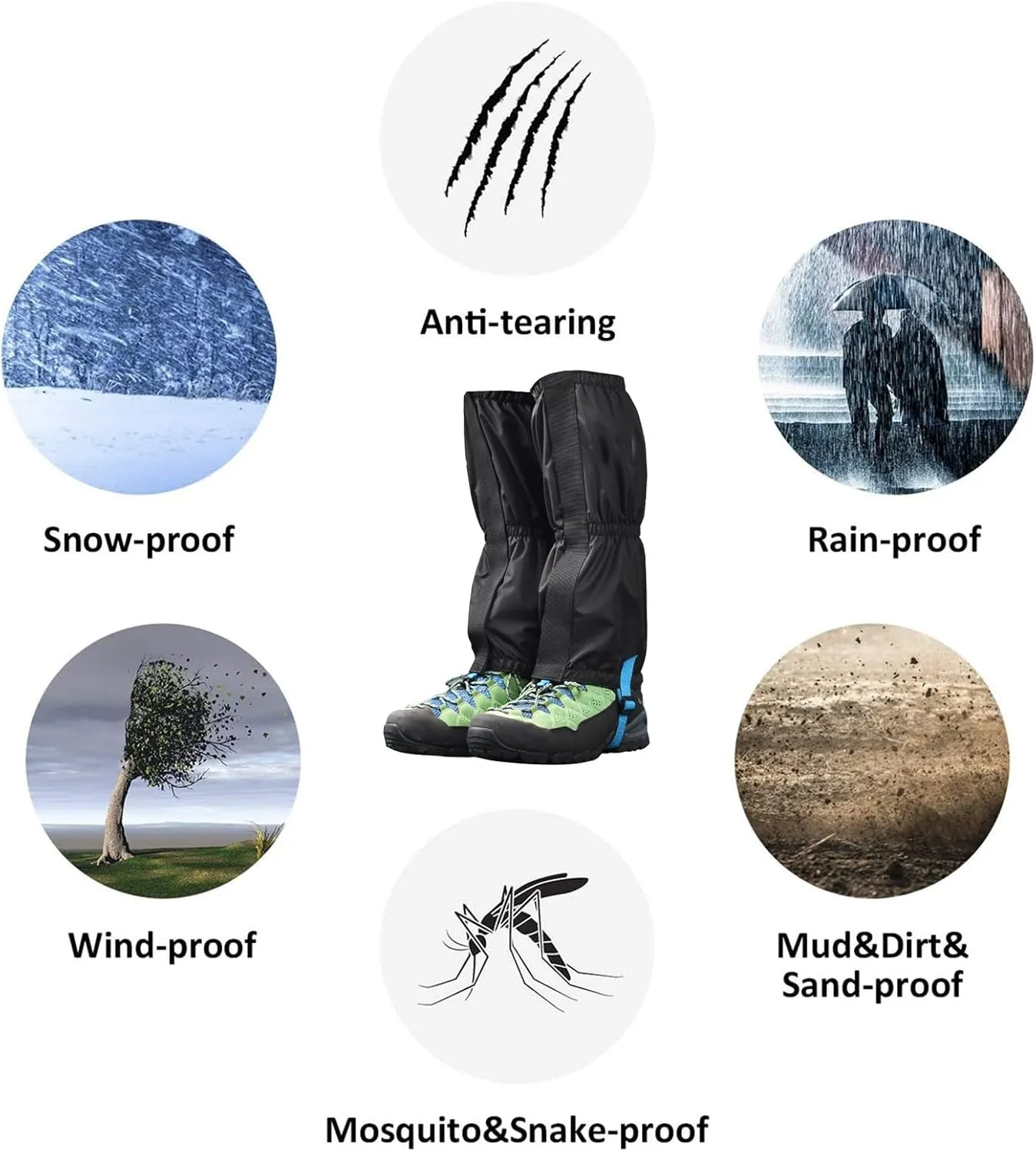 Leg Gaiters,Adjustable Lightweight Shoes Gaiters,Breathable Snake Gaiters Boots,nylon Perfect for Snow Trail Running Hiking Walking Mountain Climbing