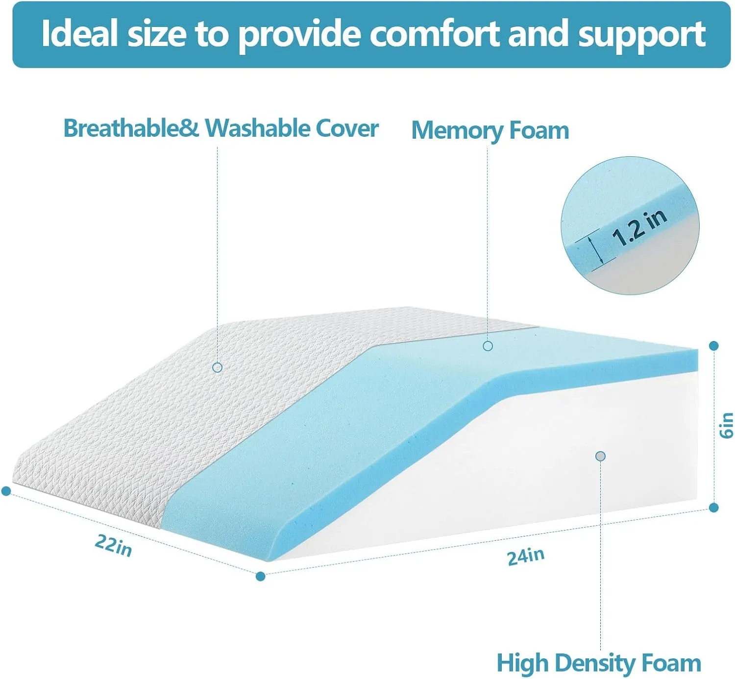 Leg Pillow for Elevation & Support, 24"x22"x6" Memory Foam Cushion with Grey White Patterned Polyester Cover, Ideal for Improving Circulation & Relaxing Leg