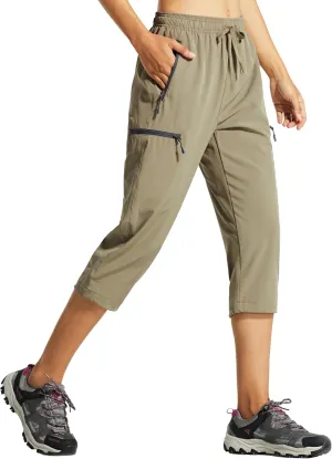 Libin Women's Capri Pants Lightweight Quick Dry Cargo Hiking Capris Travel Casual Outdoor Zipper Pockets