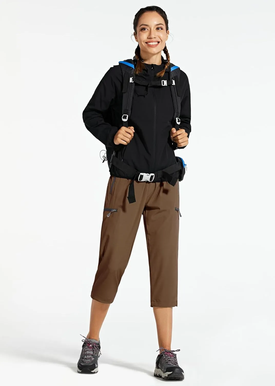 Libin Women's Capri Pants Lightweight Quick Dry Cargo Hiking Capris Travel Casual Outdoor Zipper Pockets