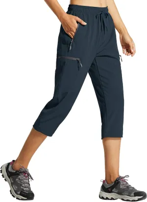 Libin Women's Capri Pants Lightweight Quick Dry Cargo Hiking Capris Travel Casual Outdoor Zipper Pockets