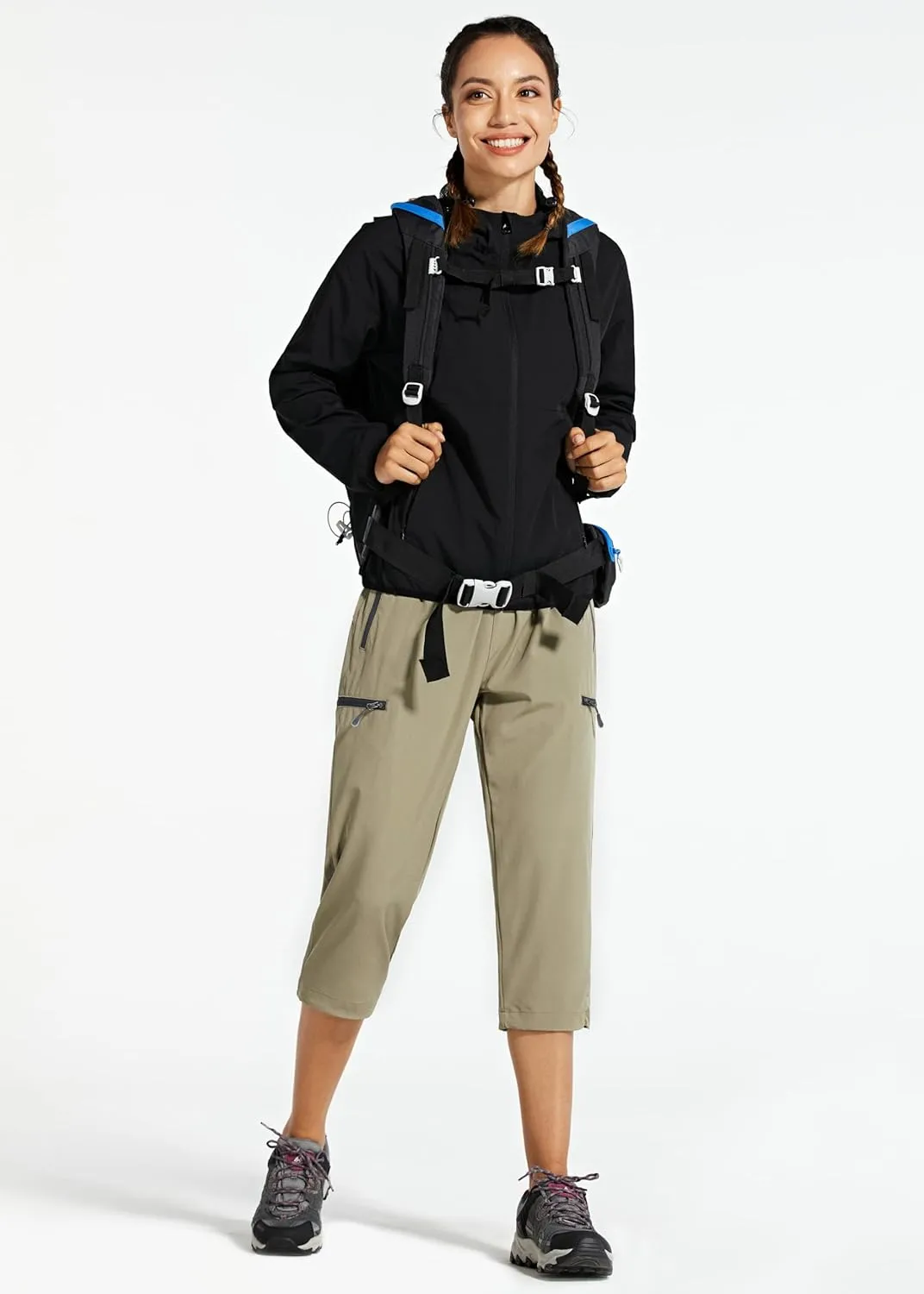 Libin Women's Capri Pants Lightweight Quick Dry Cargo Hiking Capris Travel Casual Outdoor Zipper Pockets