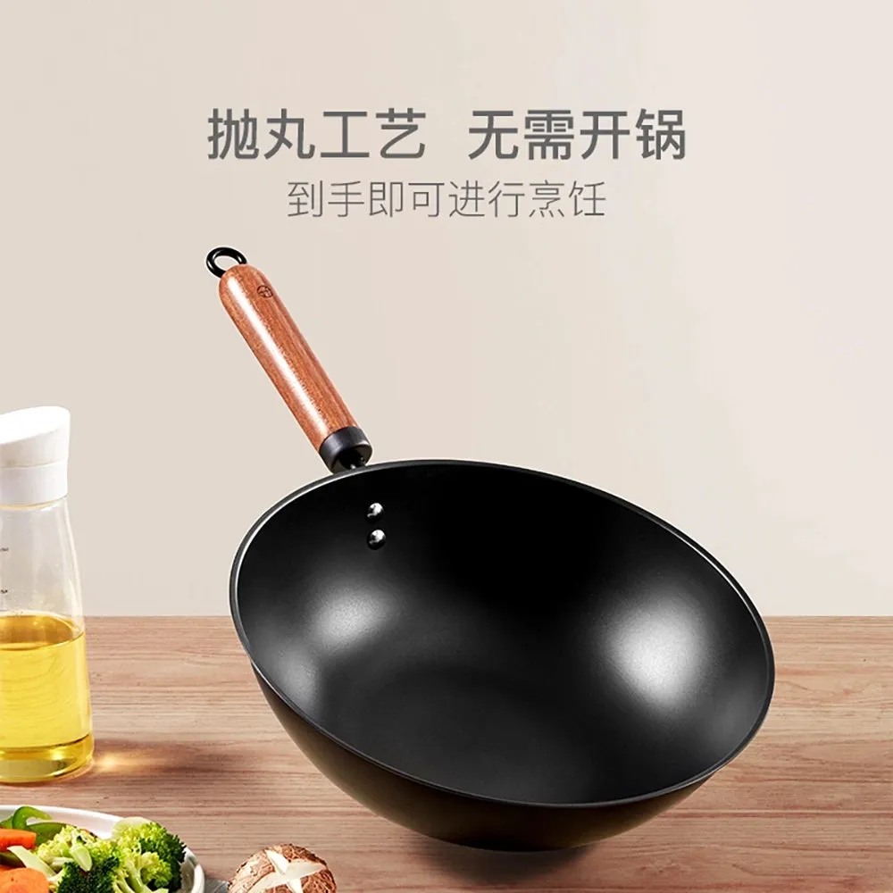 Lifease Chinese Stir-Fry Iron Wok with Lid - 30cm