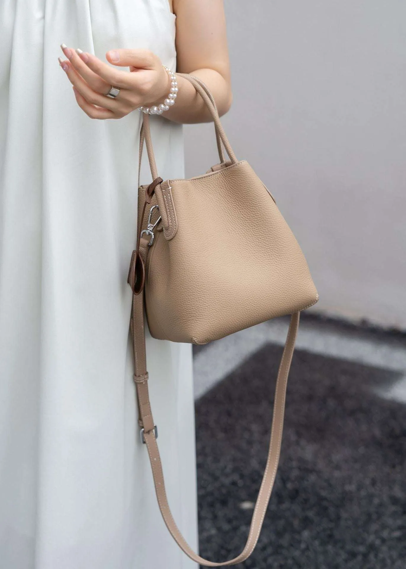 Lightweight Soft Leather Bucket Bag