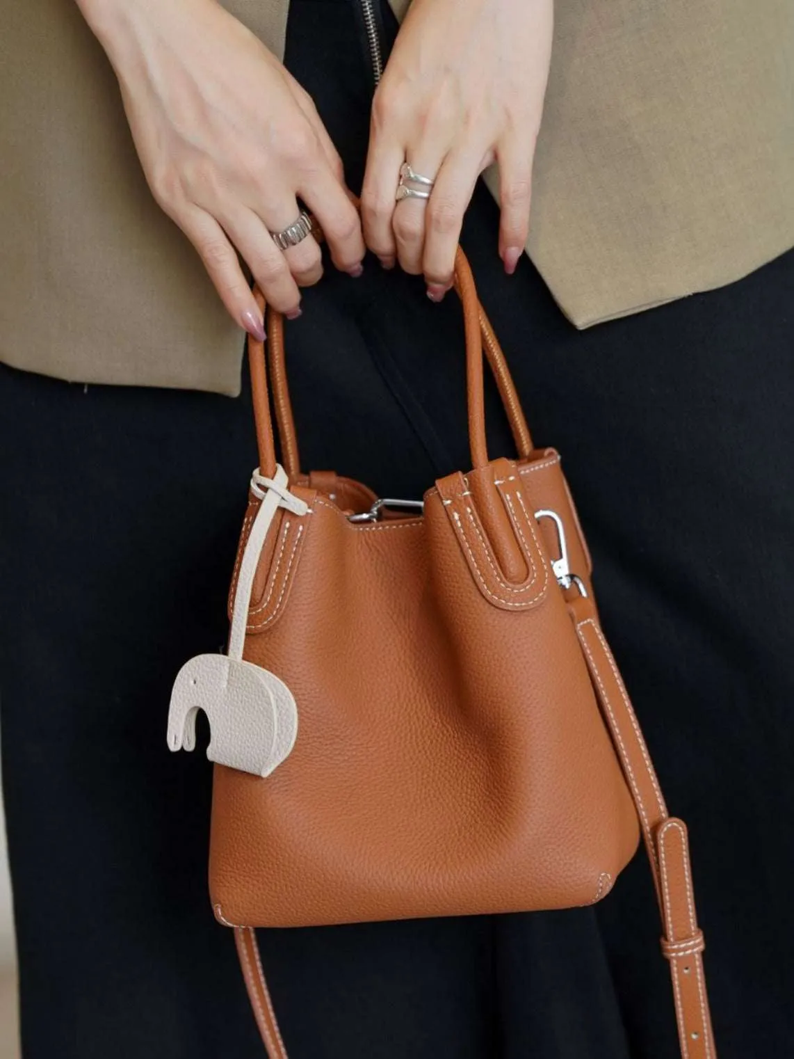 Lightweight Soft Leather Bucket Bag