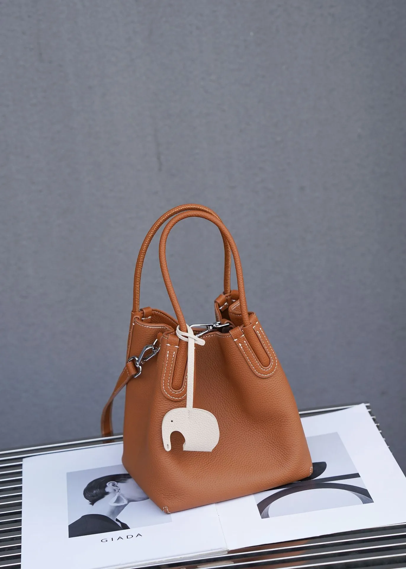 Lightweight Soft Leather Bucket Bag