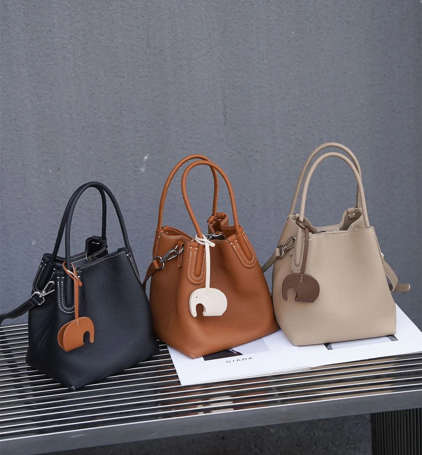 Lightweight Soft Leather Bucket Bag