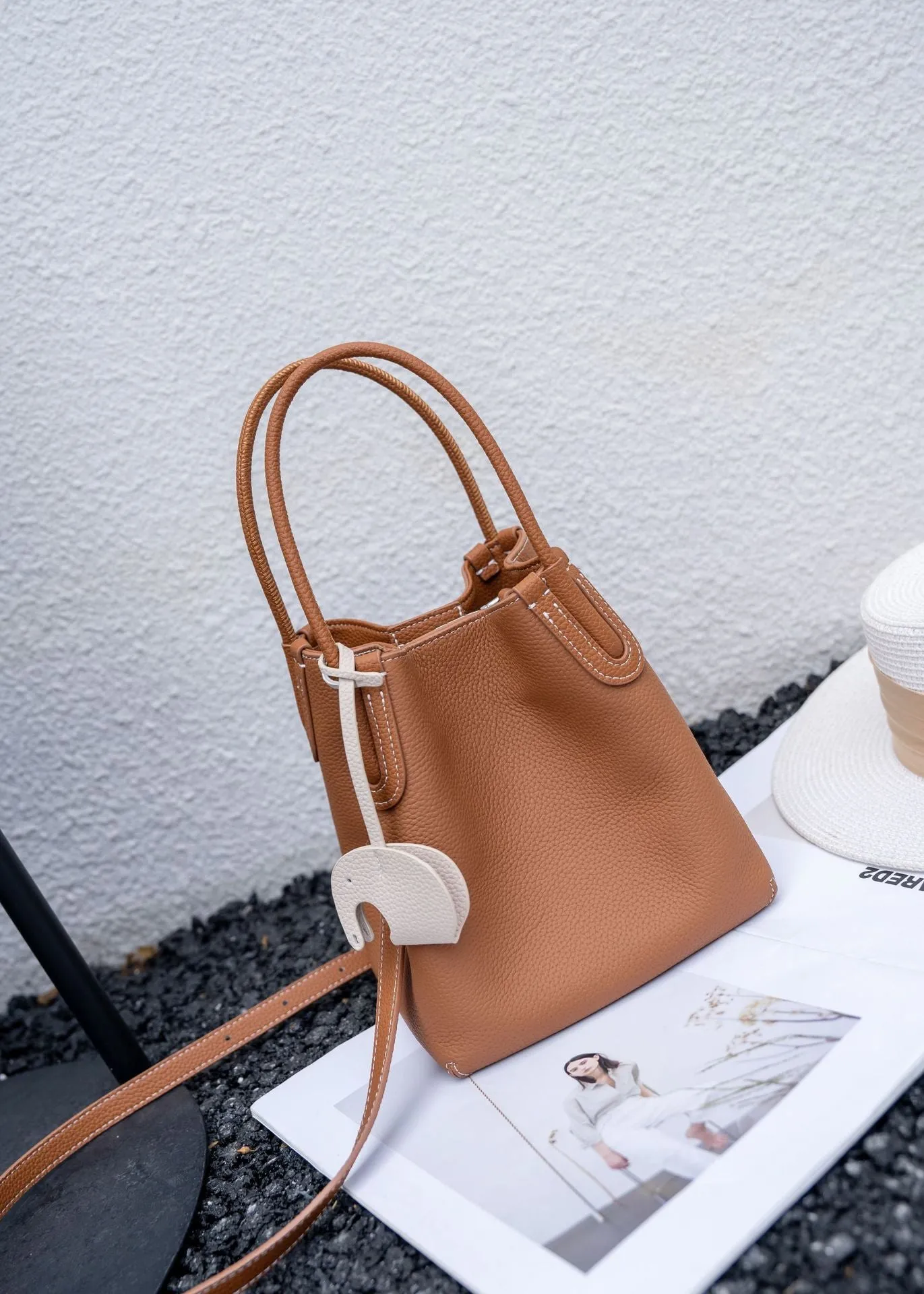 Lightweight Soft Leather Bucket Bag