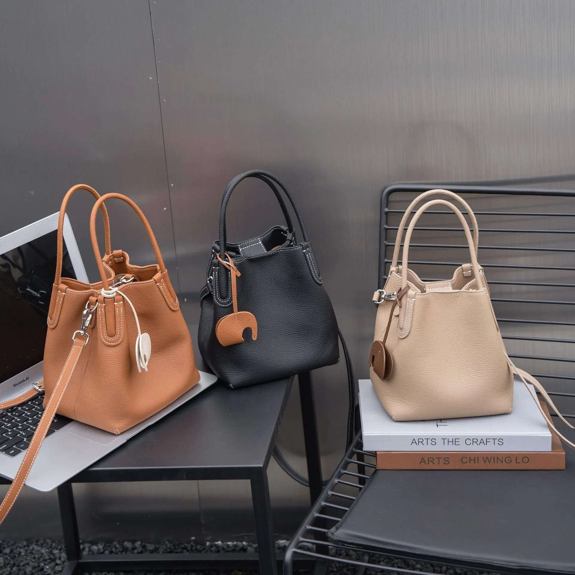 Lightweight Soft Leather Bucket Bag