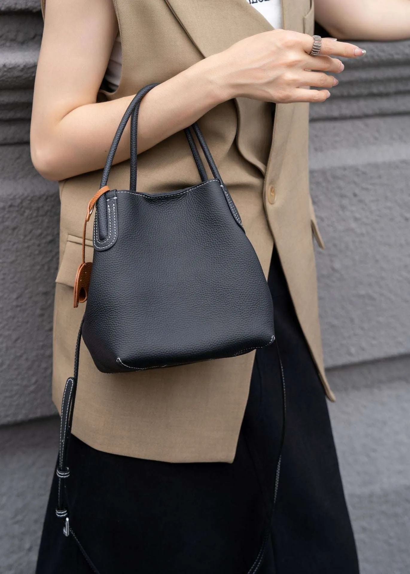 Lightweight Soft Leather Bucket Bag
