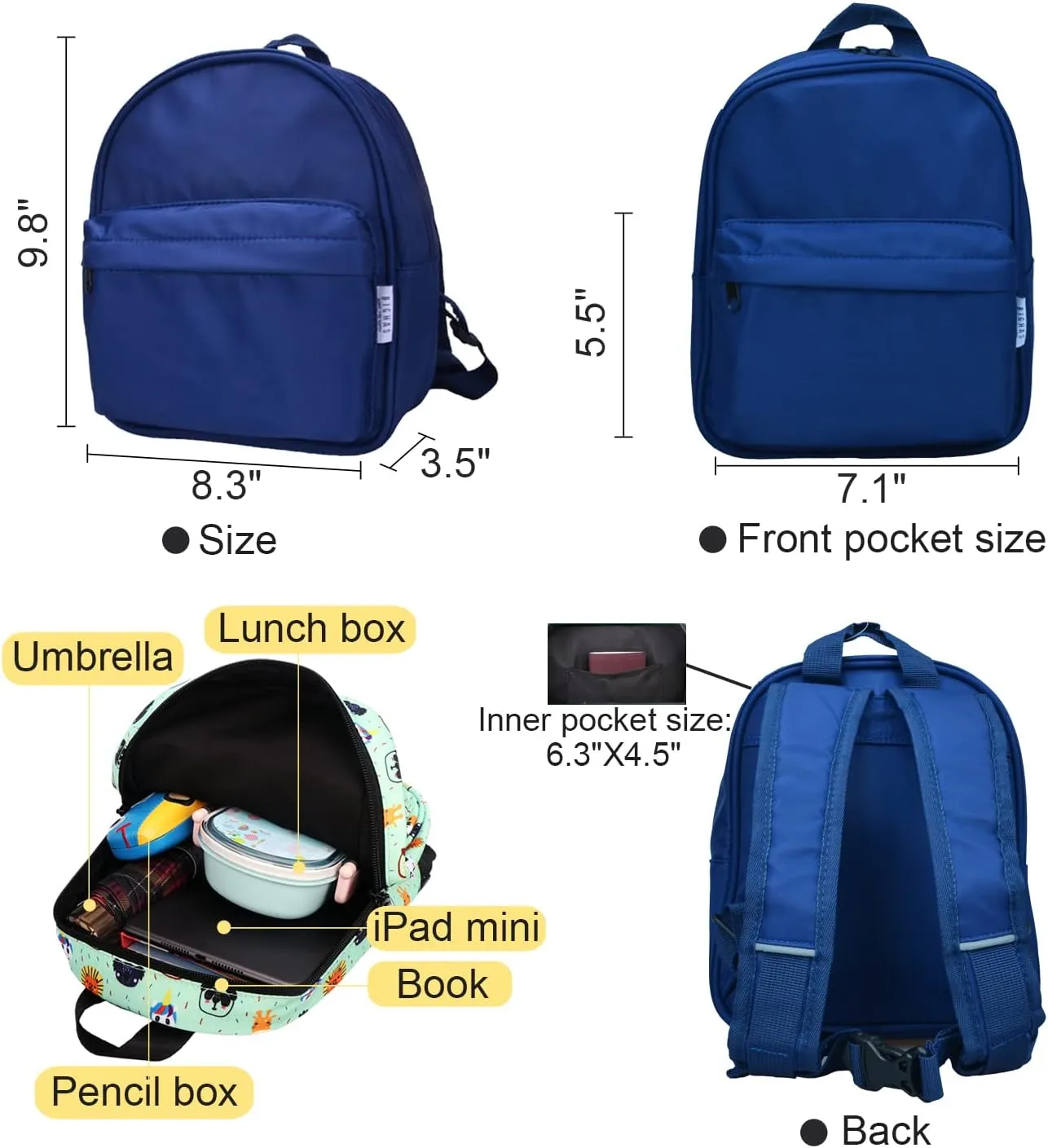Lightweight Toddler Kids Backpack with Chest Strap For Boys and Girls, Preschool Kindergarten 3-6 Years Old 30 Colors (Navy)